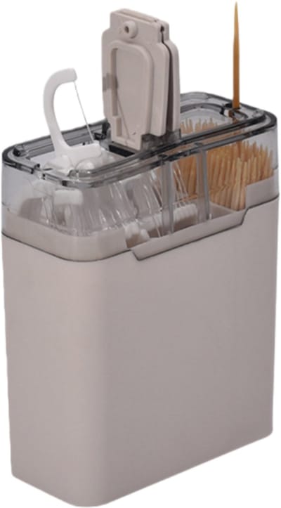 3-delige set - Tandenstokjes + Flossdraad + Tandenstokjeshouder - Dubbelzijdige fijne bamboe tandenstokjes - 1 set bevat 120 tandenstokjes | 30 flossdraadjes - 5,5*4,5*9 cm - Grijs