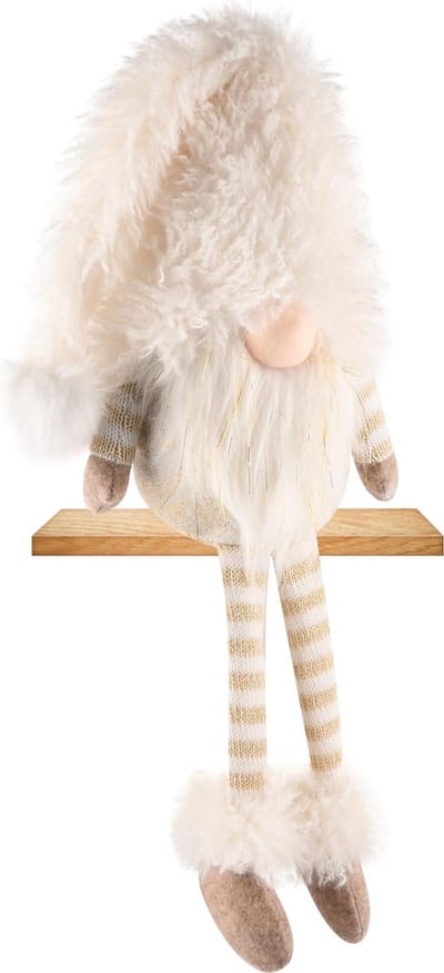 Dekoratief | Pop gnoom zittend m/hangbenen, beige/bruin, stof, 23x14x70cm | A245226