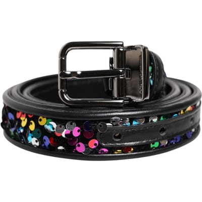 Dolce & Gabbana Zwarte Pailletten Versierde Metalen Gespsluiting Riem