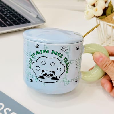 Cartoon Dier met Deksel Lepel met Magnetische Pop Schattige Keramische Kop Huishoudset Klein Cadeau Mok Ins Stijl 400ML