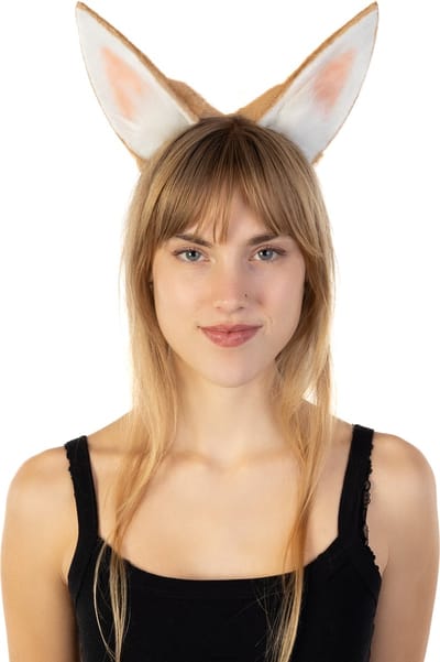 KIMU® Haarband Furry Konijnenoortjes Beige Wit - Konijn Diadeem Dons Dieren - Dierenoren Oren Oor Haas Paashaas Oortjes Haren Behaard Haar Festival