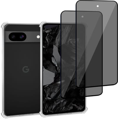 Geschikt voor Google Pixel 8a - Hoesje + 2x Screenprotector – Gehard Glas Cover + Shock Proof Case - Transparant