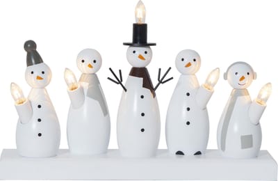 Star Trading sneeuwpop / sneeuwman LED kandelaar - kerstdecoratie - 33 x 21 cm - hout - netstroom