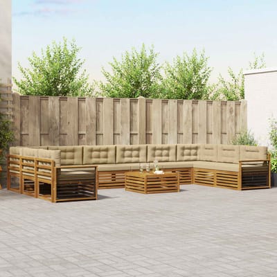 vidaXL - Sofa-Sets - 11 - st - Natuurlijk - en - Beige - Massief - Acacia - Hout