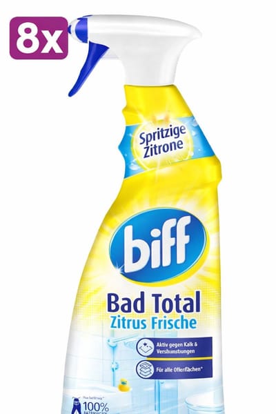 (8x) Biff Badkamerreiniger Totaal - Sparkling Lemon | 8 x 750 ml - Met Schuim- & Sprayfunctie | Extra krachtig tegen kalkaanslag en vuil