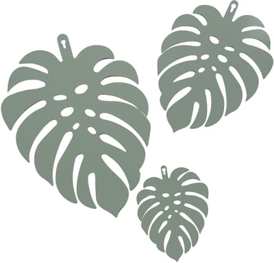UNUS® Wandhanger monstera bladeren metaal set van 3 verschillende formaten groen