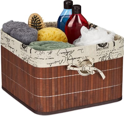 kastmand bamboe - vierkant - 20 x 31 x 31 cm - handgrepen - badkamer