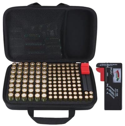 Peyyargo Battery storage bag, compatible with 122 AA batteries AAA C D 9 V (batteries not included), bag size S