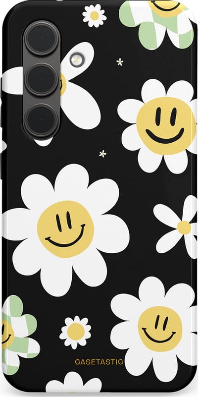 Casetastic hoesje geschikt voor Samsung Galaxy S24 - Dubbellaagse bescherming - Vrolijke Madeliefjes - Fashion Case - Zwart Wit Grijs Goud