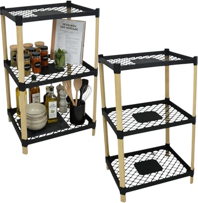 Gerimport kast met 3 planken - 2x - hout / zwart - 45 x 79 cm - badkamer / keuken - opbergen
