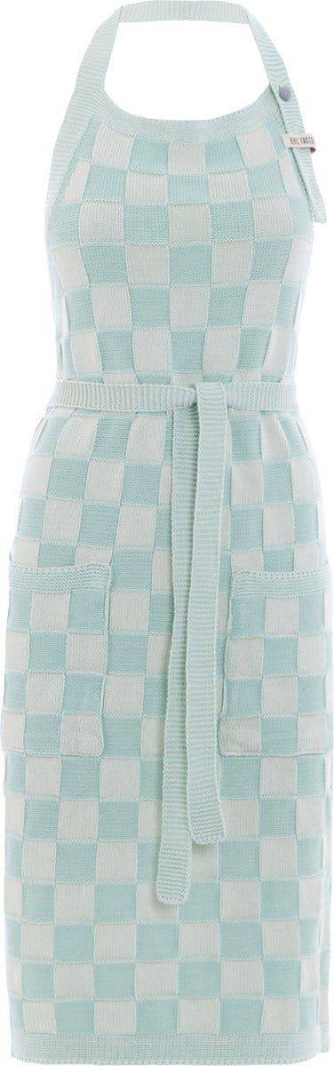 Knit Factory Gebreide Keukenschort Dames & Heren - Kookschort - Kokssloof - Keukensloof - Koksschort - Barbecue schort Block - Ecru/Mint - Lichtgroen - One Size - Met steekzakken