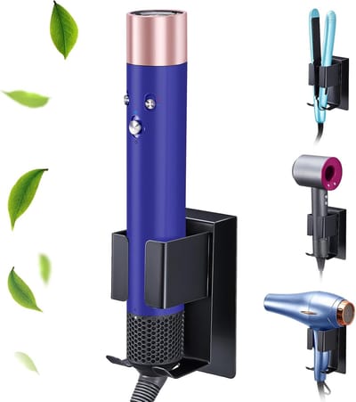 Famanu – Wandhouder zonder boren voor haardroger en stylingtools, zwart