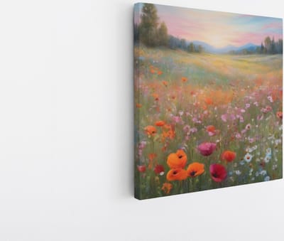 Saammp Canvas Schilderij - Bloemenveld - Natuur - Landschap - 20x20 - Foto op canvas - Wanddecoratie - Muurdecoratie Woonkamer - Slaapkamer decoratie - Canvas Print