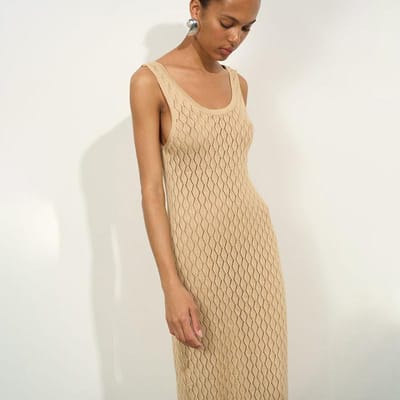 Nieuwe Lente Moesson Street Dames Polyester V-hals A-lijn Rok Jurk L beige