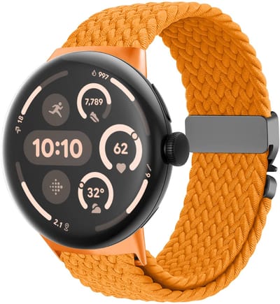Strap-it nylon gevlochten bandje met P-Buckle aansluting geschikt voor Google Pixel Watch 5 (45 mm) / 4 (45 mm) / 3 (45 mm) - Oranje