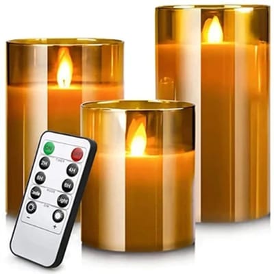 WiseGoods Luxe LED Kaarsen Set Met Afstandsbediening - Vlam Sfeerverlichting - Woondecoratie & Noodverlichting - Kaars - 3stk Goud