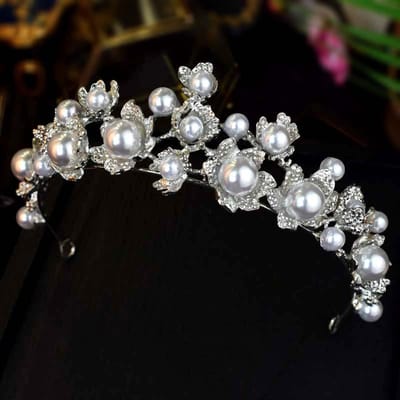 Europese en Amerikaanse Zware Industrie Parel Kroon Glanzende Bruid Hoofd Bruidsjurk Haaraccessoires Verjaardagsfeest Schoonheidswedstrijd Kroon High-end gray