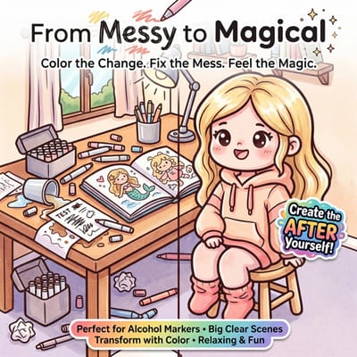 Kleurboek - Kleurkaarten - Findit Color - Coloring Book - From Messy to Magical Cute Cozy Coloring - Gratis verzonden - FITCCB10007