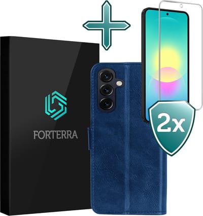 Hoesje Met 2x Screenprotector - Geschikt voor Samsung Galaxy A27 - Luxe Pasjeshouder - Flip Case - Bookcase Portemonee - Kunstleer Book Case - Flipcase Hoes - Book Cover - Walletcase - Portemonneehoes - Donkerblauw