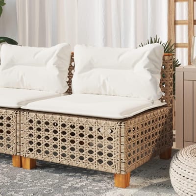 Tuinbank Polyrotan - Loungeset Bank - Buiten Ontspannen - Afneembare Kussenslopen - 635 x 635 x 62 cm - Beige