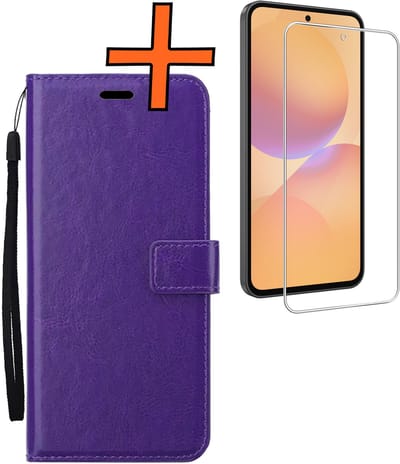 Hoes - Met Screenprotector - Geschikt voor Samsung Galaxy A36 - Luxe Pasjeshouder - Bookcase Portemonee - Flip Case - Kunstleer Book Case - Flipcase - Book Cover - Walletcase - PortemonneeHoes - Paars