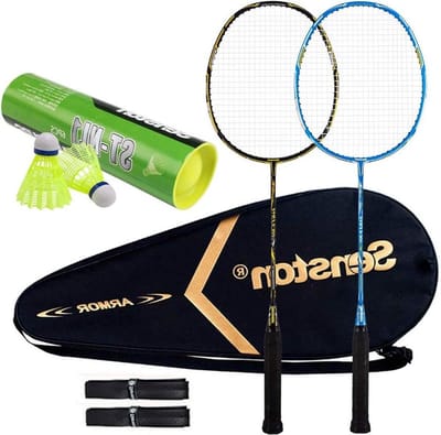Badminton set Premium Grafiet Houtskool Racket met Beschermhoes Stuurwielen Surgrip