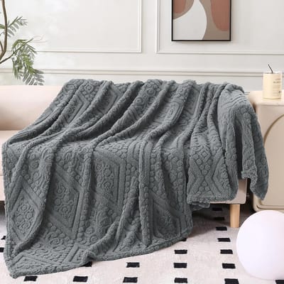 Fleece Plaid - Deken Pluche deken - Bank en bed - Jacquard Boho design - 150 x 200 cm - Grijs