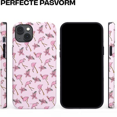 Casetastic hoesje geschikt voor Apple iPhone 14 Plus - MagSafe - Dubbellaagse bescherming - Tropisch Roze Flamigo Bloemen Paradijs - Fashion Case - Lichtgrijs Wit Lichtroze