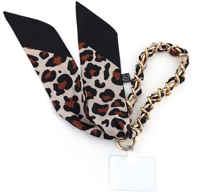 Telefoonkoord schakels - Leopard - Dames - Met sjaaltje - Stainless steel