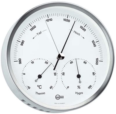 Weerstation RVS - Barometer Thermometer - Weer Binnen Meten - Mechanisch Instrument - 130mm x 35mm - Zilver Geborsteld