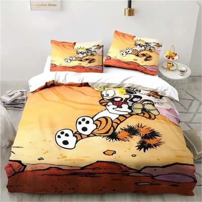 Cartoon Calvin Hobbes 3D Print Beddengoed Set Enkele Tweepersoons Volledige Queen King Size Beddengoed Set Volwassen Jongens Slaapkamer Beddengoed Cadeau EU single(135x200cm)