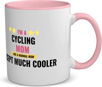 Akyol - i'm a cycling mom like a normal mom except much cooler koffiemok - theemok roze - Mama - moeder die houdt van fietsen - moeder cadeautjes - moederdag - verjaardagscadeau - verjaardag - cadeau - geschenk - moeder artikelen - 350 ML inhoud