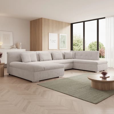 Meubella - Hoekbank Alberta XL - Beige - Ribstof - Links