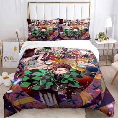 3D Print Demon Slayer Beddengoedset Drie Stuks Cartoon Anime Dekbedovertrekset Kinderen Tieners King Double Full Dekbedsets Cadeau EU Single 135x200cm