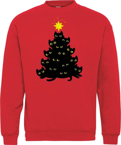 Kersttrui Zwarte Kat Kerstboom | Foute Kersttrui Dames Heren | Kerstcadeau | Kerstpakket | Rood | maat XS