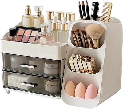 Grote make-up organizer met lades voor make-up, huidverzorging en accessoires in ivoorwit voor badkamer en slaapkamer