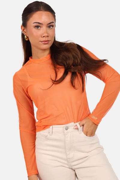 Getdrezzed Top - Maat: XS - Mesh top met ronde hals oranje
