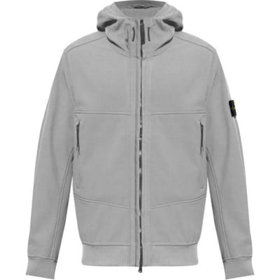 Stone Island FW24 Soft-Shell Serie Badge Winddicht Waterdicht Ademend Met Capuchon Rits Lange Mouw Herfst Winter Jas Unisex Jas 8115Q0322-V0060 XXL gray