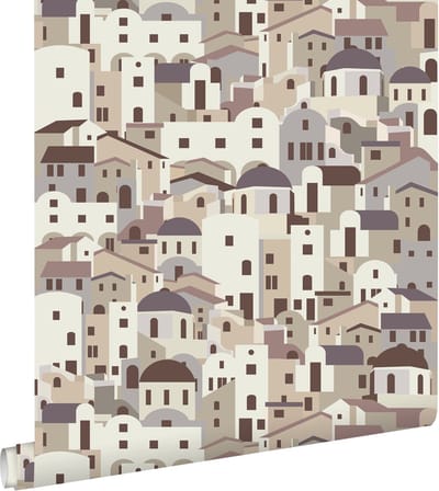 ESTAhome behang mediterrane huisjes beige en grijs - 50 x 900 cm - 139622