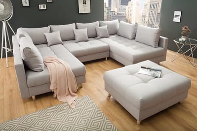 Hoekbank Zenith wooneiland Beige - Hoeksalon met poef hocker U vorm - betaalbare zitbank en sofas