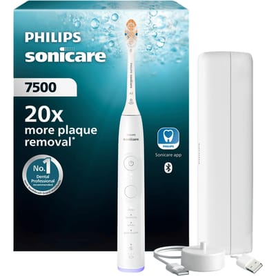 Philips Sonicare 7500 Series Elektrische Tandenborstel - Poetsdruksensor, 12 Poetsinstellingen, Gezonder Tandvlees, Sonicare App & Oplaadreisetui - Wit - HX7420/12