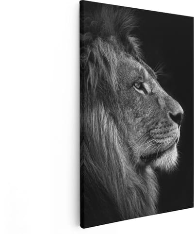 Artaza Canvas Schilderij Leeuw - 80x120 cm - Groot - Wanddecoratie Dierenkop - Muurdecoratie Zwart Wit - Schilderijen Op Canvas