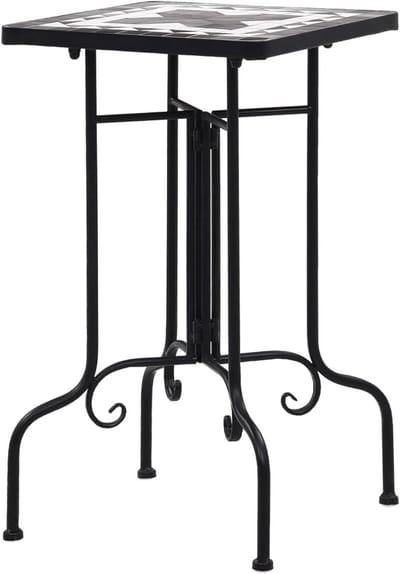 Homgoday Bijzettafel met mozaïek zwart en wit van keramiek, meubels voor buiten, eettafel, keukentafel, tuintafel