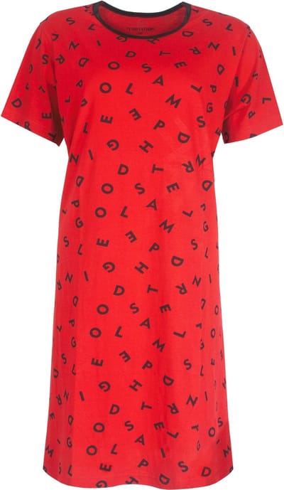 Temptation Dames Nachthemd - Bigshirt - Slaapkleed - Korte Mouwen - 100% Katoen - Rood - Maat S