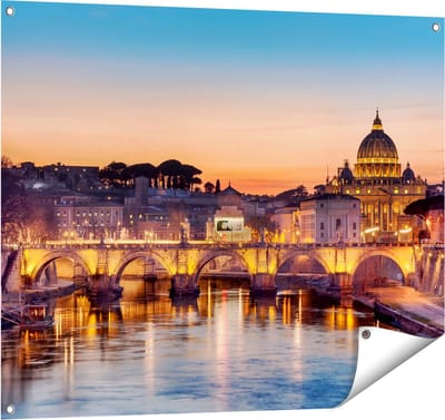 Gards Tuinposter Engelenbrug in Rome bij Zonsondergang - 100x80 cm - Tuindoek - Tuindecoratie - Wanddecoratie buiten - Tuinschilderij