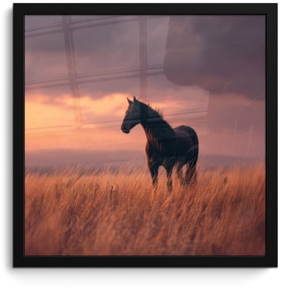 Poster in lijst - Fotolijst 40x40 cm - Posters - Paard - Wolken - Open veld - Posterlijst zwart - Decoratie - Wanddecoratie woonkamer - Muurdecoratie slaapkamer