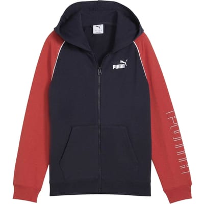 Puma Hoodie met raglanmouwen, kleurblokken en doorlopende rits voor kinderen (Marine)