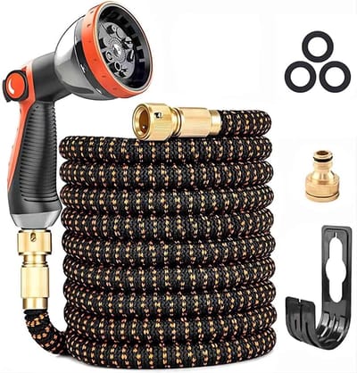 Uitbreidbare Tuinslang 15 m - Flexibele Waterslang met 3-Laags Latex Kern - Knikvrije Tuinslang met Metalen Connectoren - 10 Functies Sproeikop - Voor Tuin en Auto