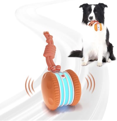 Oneay Interactief hondenspeelgoed: Elektrische, zelfrollende bal met willekeurige bewegingspatronen — Geschikt voor kleine, middelgrote en grote honden; bewegingsgeactiveerd puzzelspeelgoed om verveling effectief tegen te gaan (Oranje)