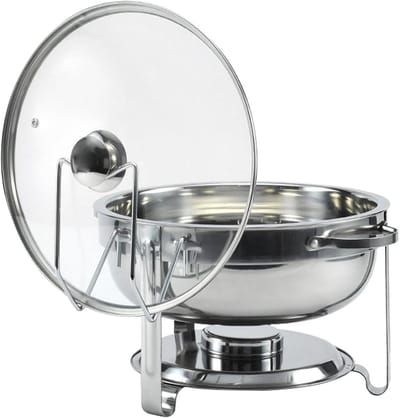 Buffetset Chafing Dish - Warmhoudbak Serveer - Feestelijk Dineren - Dekselhouder Inclusief - 5 Liter Capaciteit - Zilverkleurig